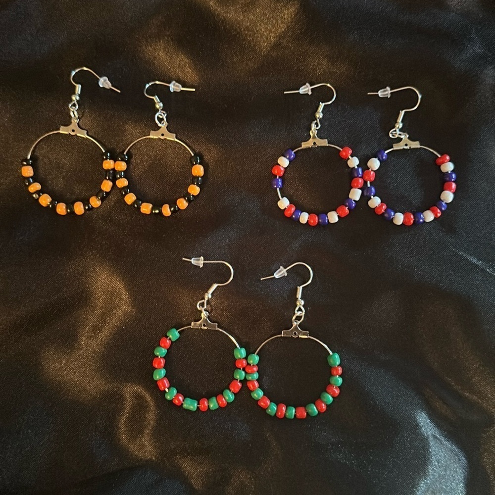 Colorful Glass Beaded Hoop Earrings Set